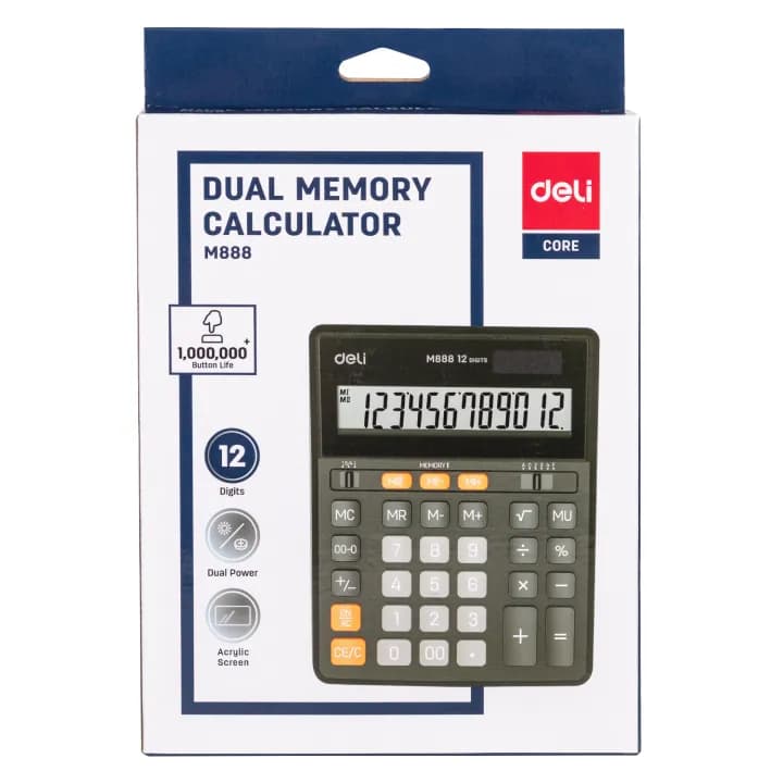Deli Deli 12-Digit Dual Memory Desktop Calculator EM888 – Large Display Office & Business Calculator stationary, toys &… — thumbnail 2 of 5