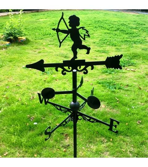 Senwell 2 in 1 Rooster Weather Vane – Cupid Decorative Garden Wind Vane Metal Outdoor Ornament W-G180344