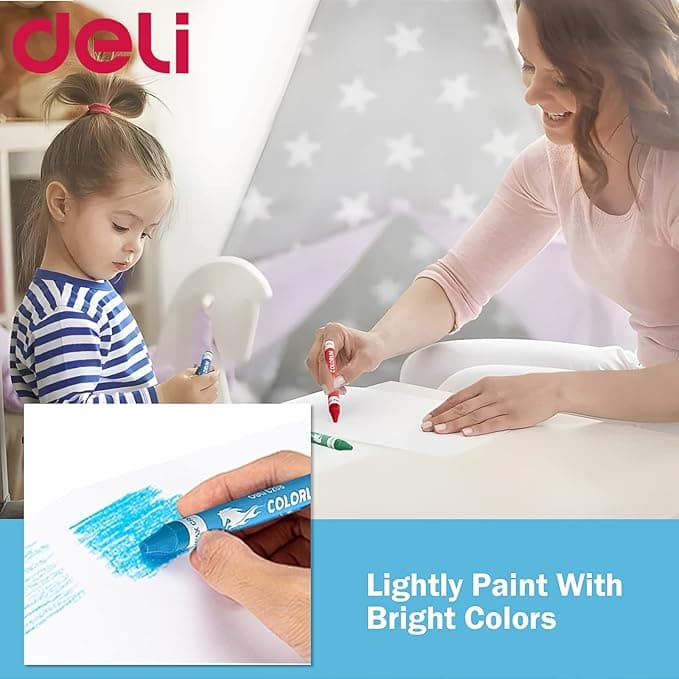 Deli Deli EC20800 Wax Crayon 12 Color Set | Non-Toxic Smooth Coloring Crayons for Kids stationary, toys & sports — thumbnail 4 of 6