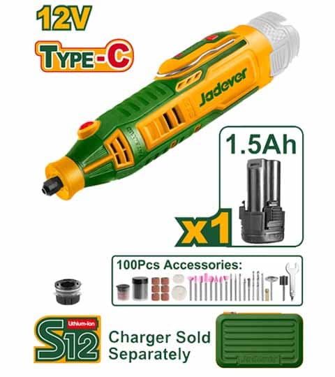 Jadever JDRY1M121 Cordless Grinder 12V Portable Mini Angle Grinder for Cutting & Polishing