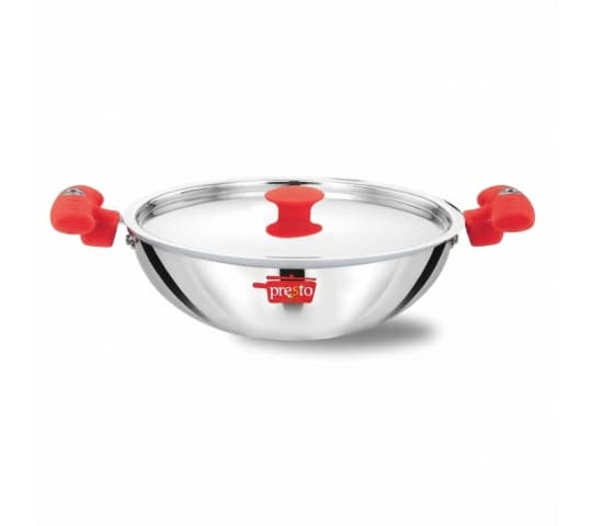 Presto Triply Stainless Steel Kadhai 22cm with Lid | Induction & Gas Compatible Cookware