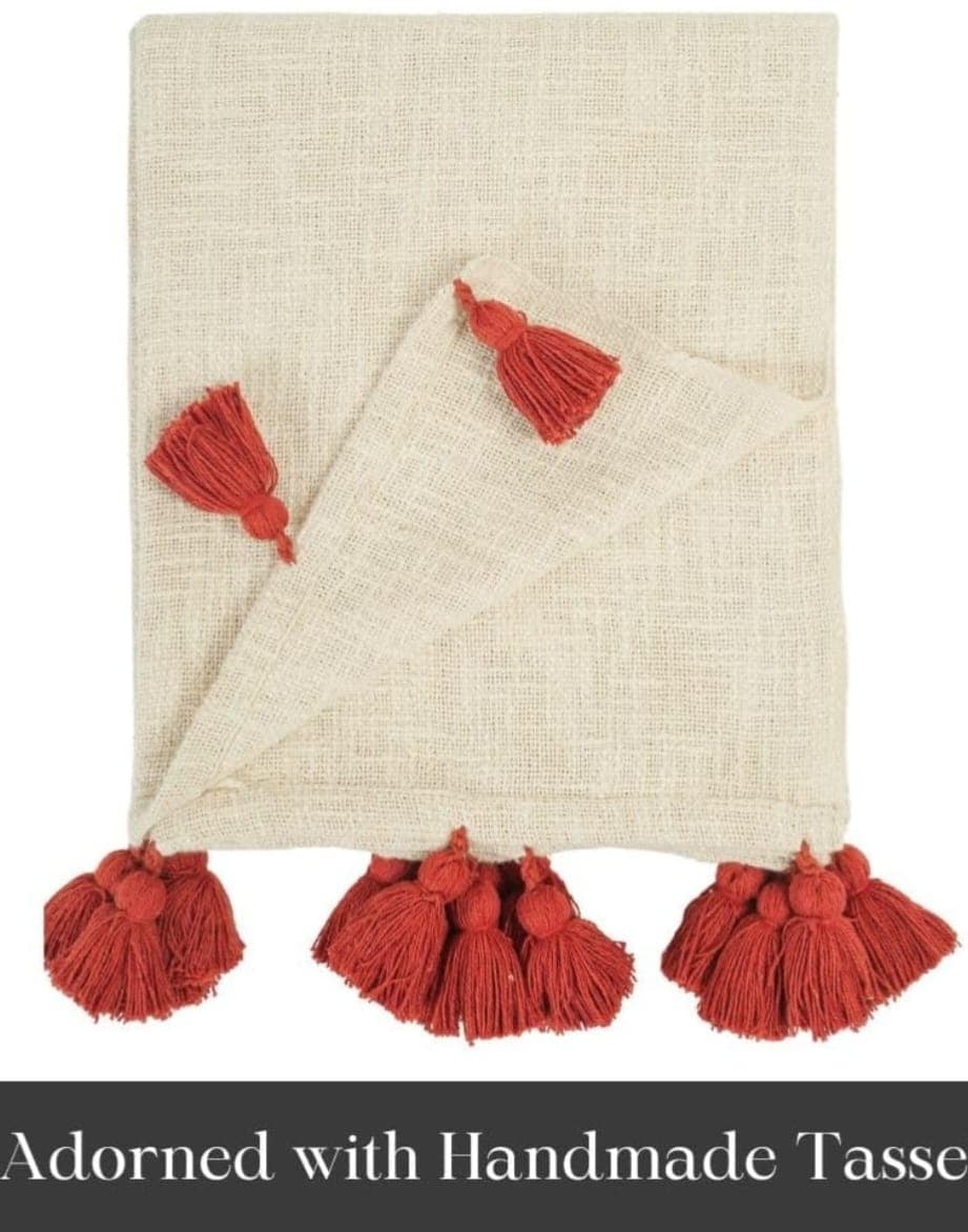 Mirage 100% Cotton Throw Blanket with Multicolor Tassels – Soft Decorative Sofa, Bed & Couch Blanket (Maroon) daily… — thumbnail 5 of 6