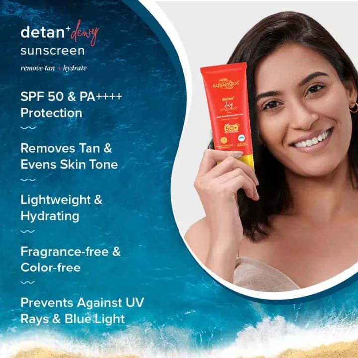 Aqualogica Aqualogica Detan+ Dewy Sunscreen SPF 50 PA++++ with Cherry Tomato & Hyaluronic Acid – 80gm daily essentials &… — thumbnail 6 of 6