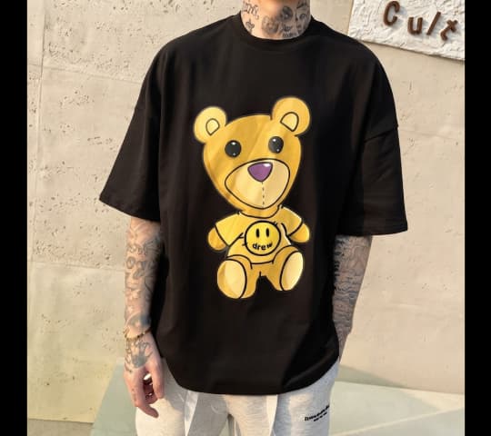 Drew And Teddy Bear T-Shirt for Men – Black | Sizes M, L, XL, XXL