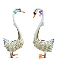 Senwell Metal Swan Set of 2 Solar Garden Light Set – Color Changing LED Outdoor Decorative Swan Statue - W-G210818