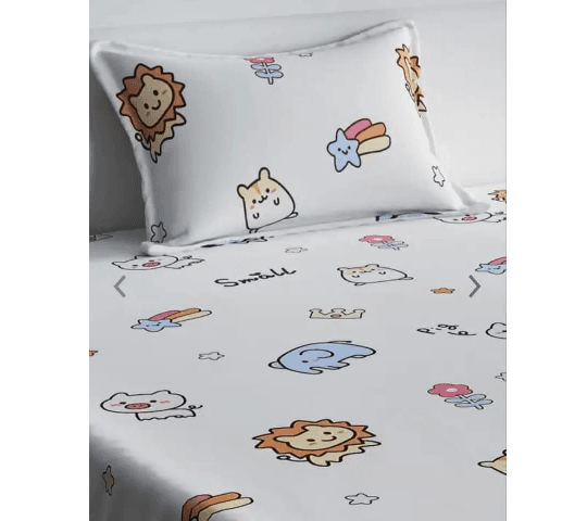 Kids Single Bed Sheet Set 60x90 Inches Pure Cotton 200 Thread Count with 1 Pillow Cover Cute Animal Print
