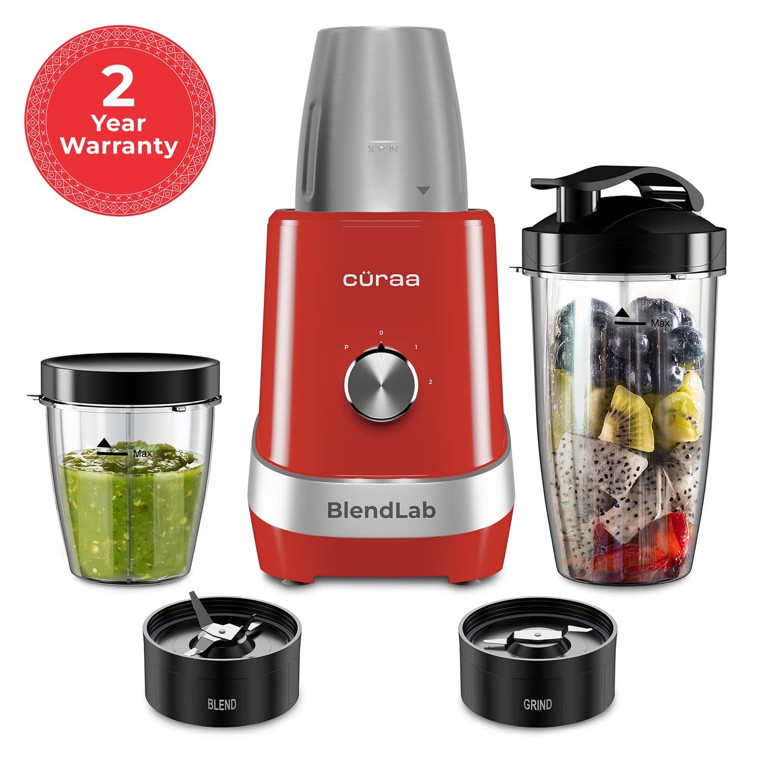 curra Curaa Blendlab Mixer Grinder for Kitchen – 3 Jars, Powerful Red Mixer Grinder for Home Use, Smooth Grinding &… — thumbnail 11 of 11