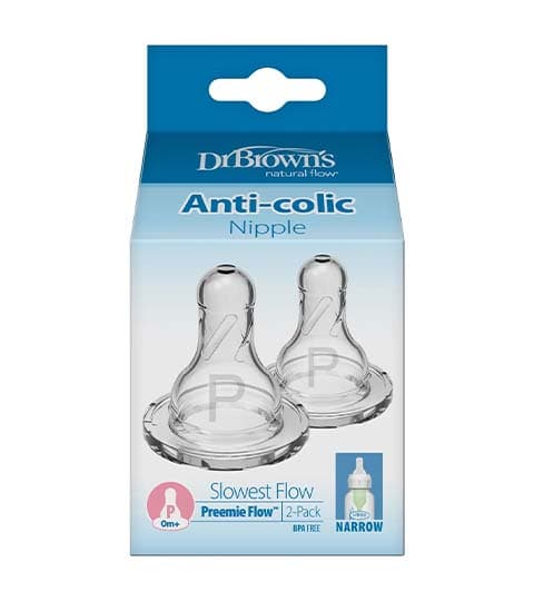 Dr. Brown's Preemie Flow Narrow Silicone Nipple - 2 Pcs (For premature baby), 292-INTL