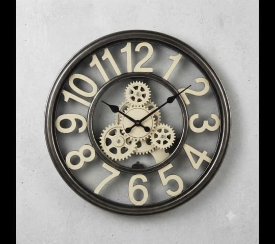 Industrial Skeleton Wall Clock with Exposed Cream Gears | Vintage Metal Wall Décor