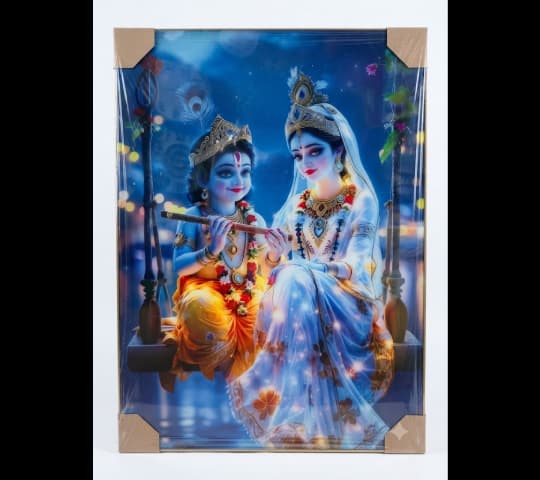 Radha Krishna Flute Wall Art – Framed Religious Painting