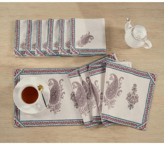 Elegant 7-Piece Table Runner & Mat Set in Brown & White (Polycanvas, Machine Washable daily essentials & lifestyle — thumbnail 2 of 2
