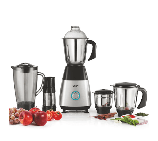 GLEN Mixer Grinder 750W SA 4022 Platinum with 1 Transparent Jar & 3 Stainless Steel Jars – Black & Silver