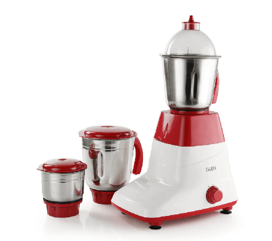 GLEN Mixer Grinder 500W with 3 Stainless Steel Liquidiser, Grinder & Chutney Jars – Red 4025LX