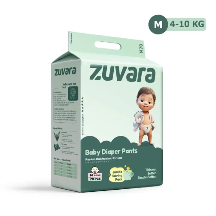 Zuvara Zuvara Premium Diaper Pants M Size Pack of 70 for Babies pharmacy, fitness & surgical — thumbnail 4 of 5