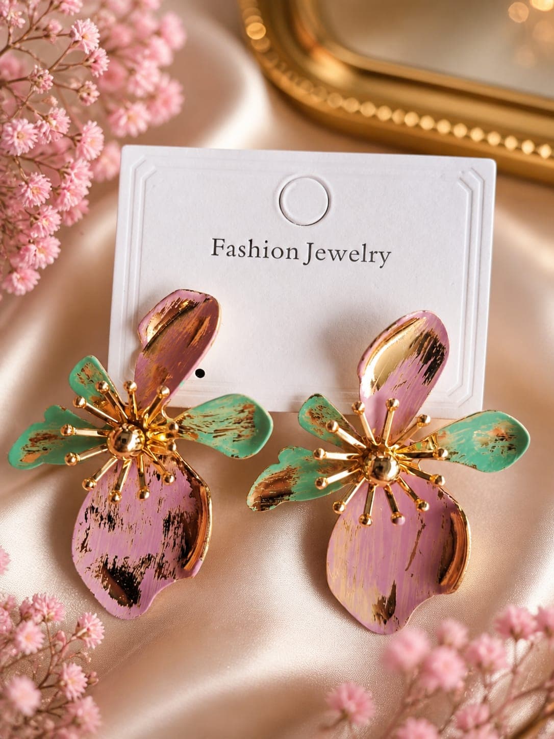 Abstract Painted-Effect Floral Statement Earrings for Women | Lightweight Artistic Fashion Jewelry