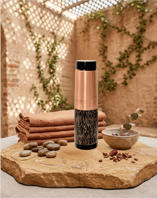 Copper Bottle "Castle" (Half Rustic) | Pure Handcrafted Copper Water Bottle-  Weight 0.240 KG, Height 254mm and  Width 70mm