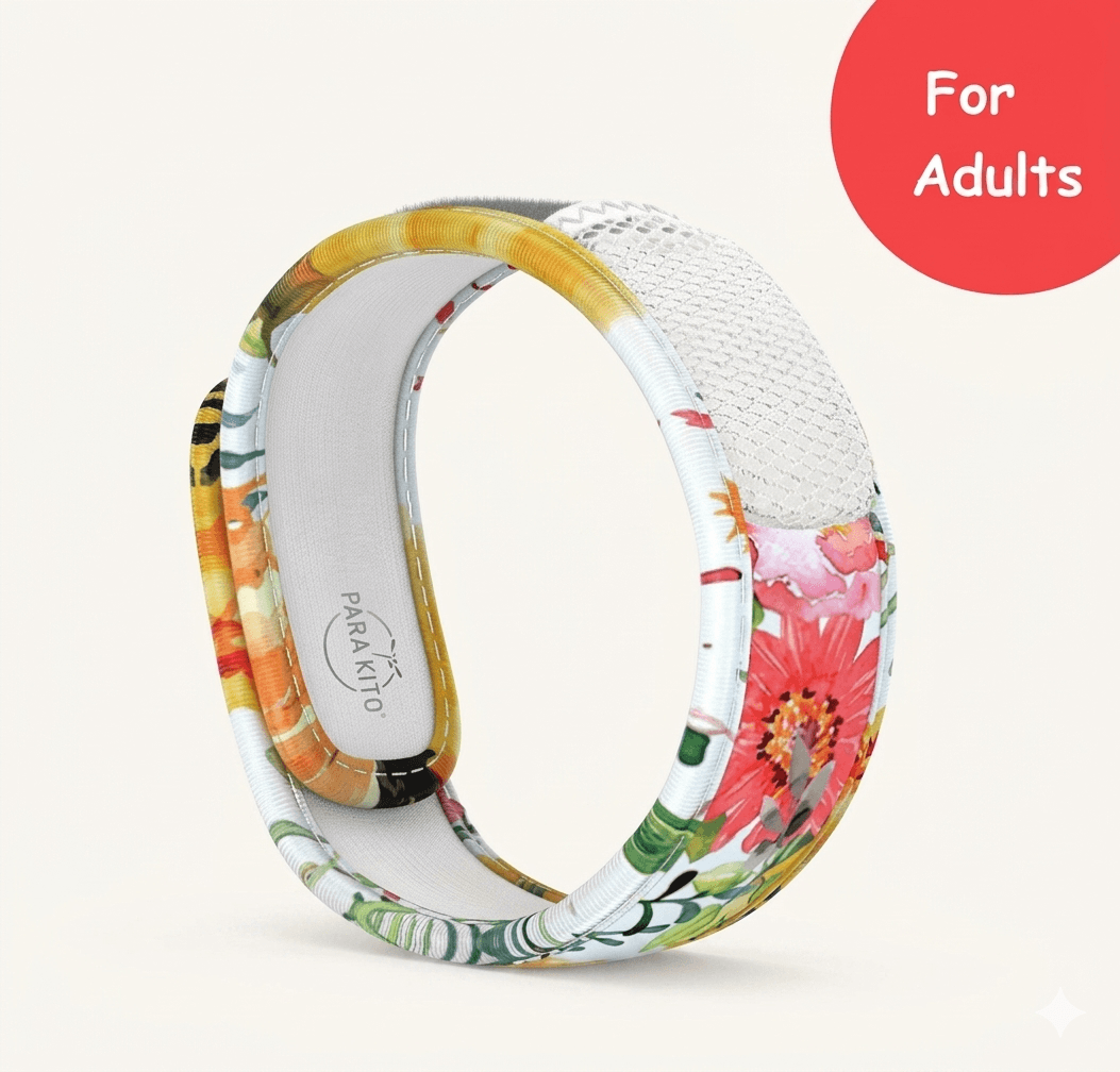 PARA’KITO Flowery Wristband for Adults – Mosquito Repellent Band (FNGWB1ENG66) DEET-Free Adjustable Waterproof Essential Oil Protection