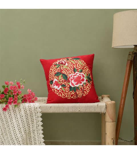 Satin 1 Pc Cushion Cover HD Chinese Floral Scroll Pattern Print Decorative Sofa Pillow Cover