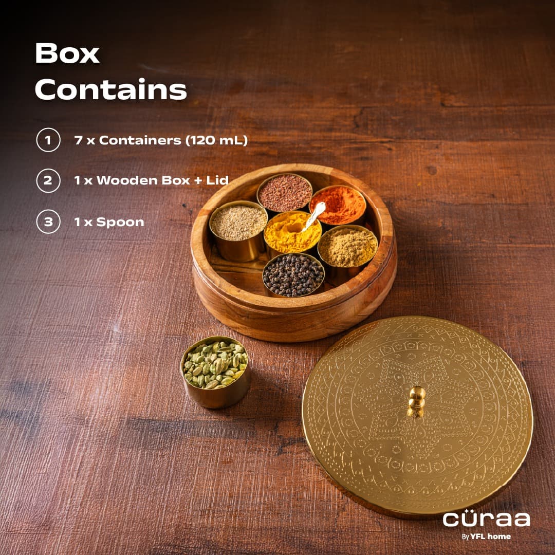curra Curaa Wooden Spice Box for Kitchen – Premium Masala Dabba with 7 Containers (120ml Each) daily essentials & lifestyle — thumbnail 8 of 8