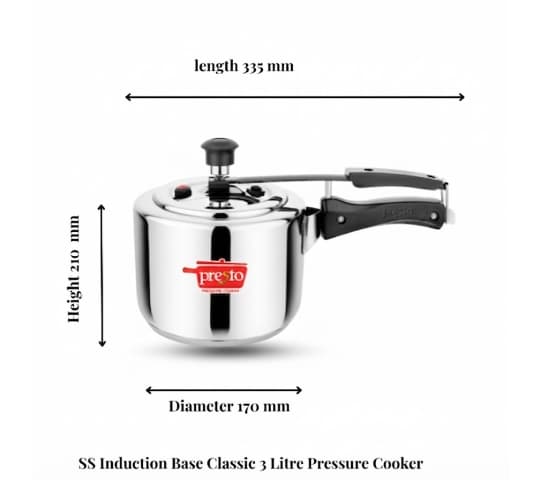 Presto Presto Stainless Steel Induction Base Classic Pressure Cooker 3 Litre | SS Pressure Cooker home & kitchen — thumbnail 2 of 2