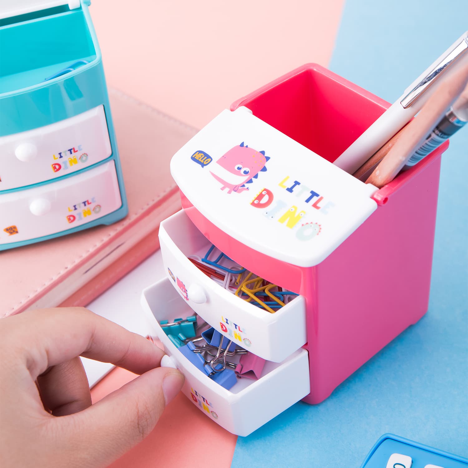 Deli Deli E9136 Little Dino Pen Holder with 2 Drawers & 2 Compartments | Cute Desktop Organizer stationary, toys & sports — thumbnail 3 of 5