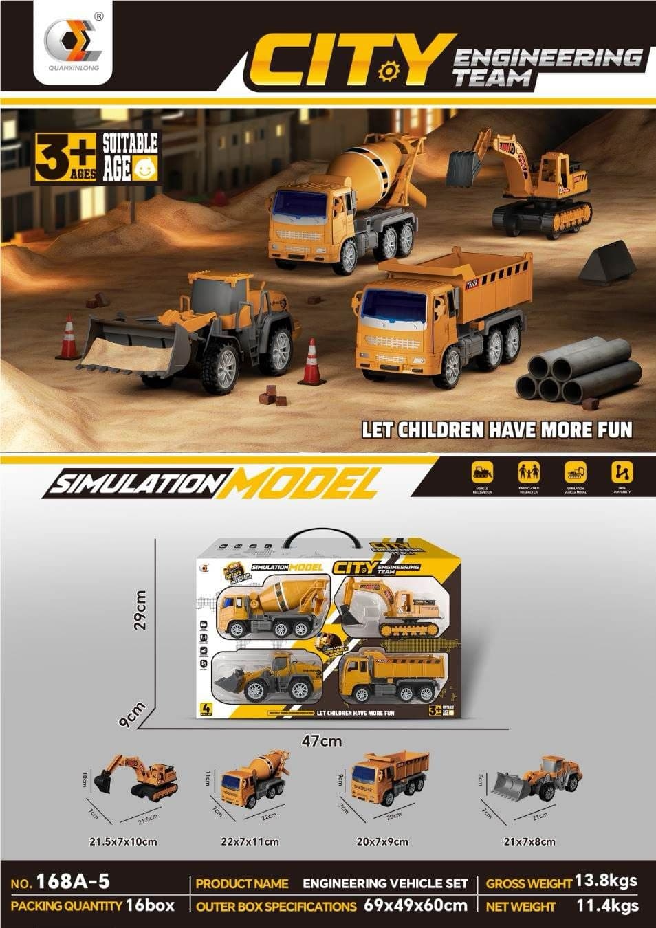 HappyHours 4 in 1 Construction Set – Educational Building Vehicle Toy Set
