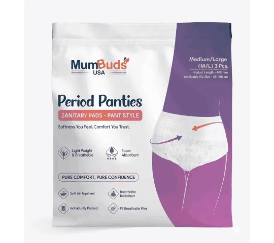 MumBuds Disposable Sanitary Period Panty M/L3 – 660mm Leak-Proof Menstrual Underwear (3 Pcs)