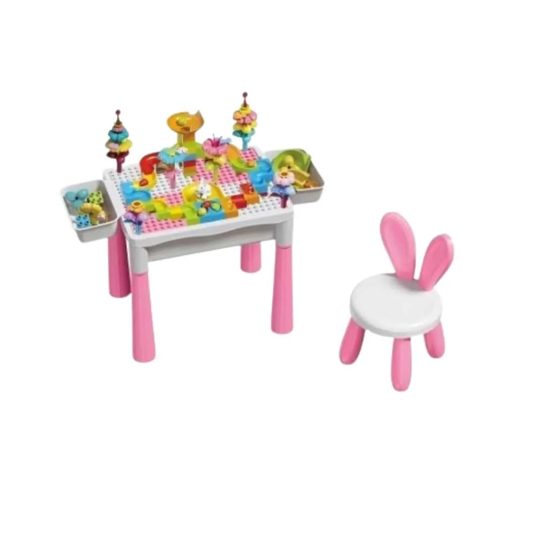 Creative Building Blocks Table for Kids with 85 Blocks & Bunny Chair