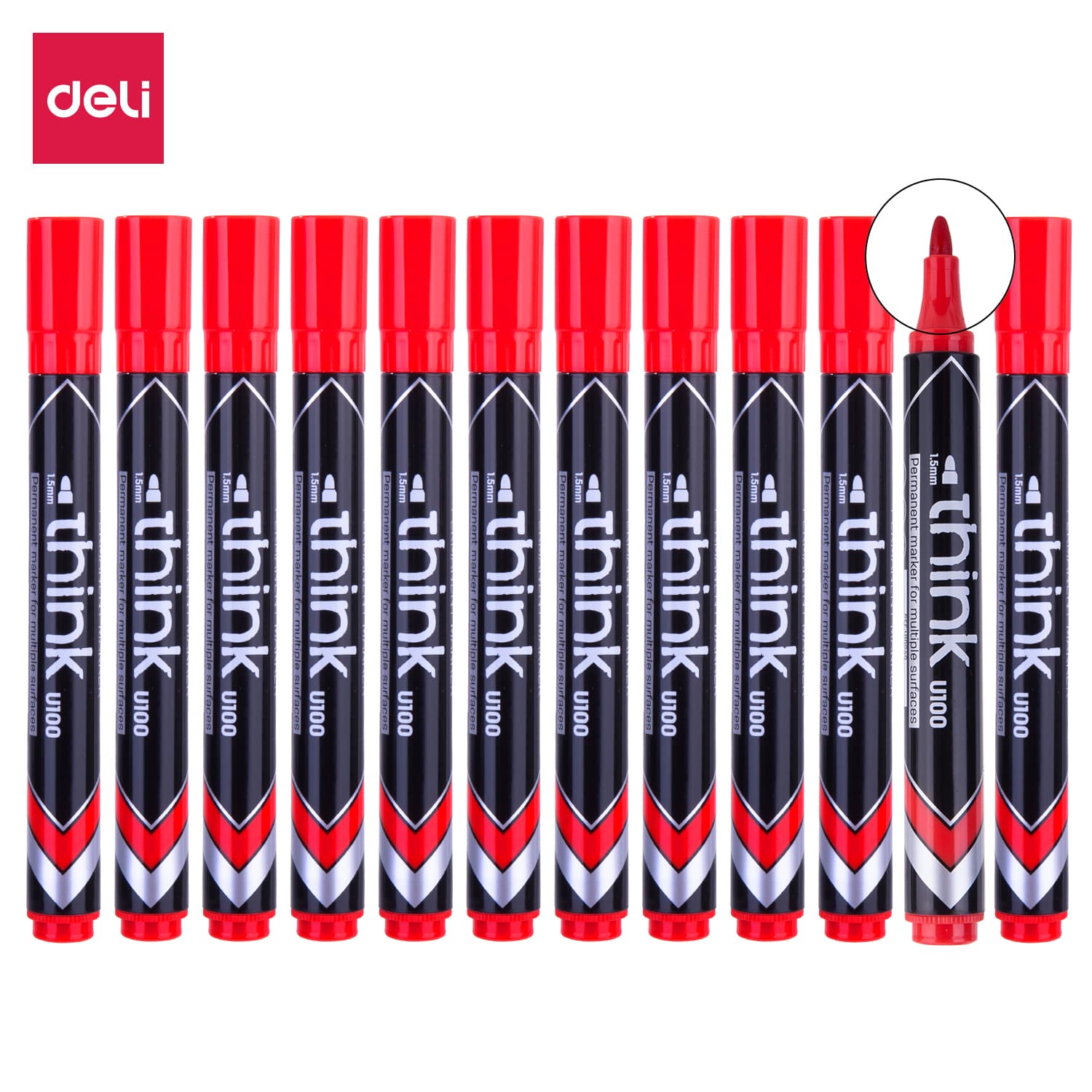 Deli Deli EU10040 Permanent Marker 1.5mm Bullet Tip Red Waterproof Marker | Fast Dry Permanent Ink stationary, toys & sports — thumbnail 2 of 5