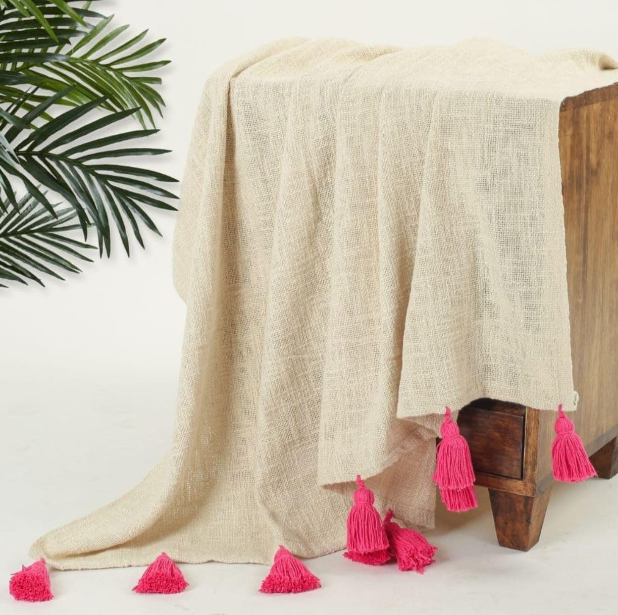 Mirage 100% Cotton Throw Blanket with Multicolor Tassels – Soft Decorative Sofa, Bed & Couch Blanket (Pink) daily… — thumbnail 2 of 4