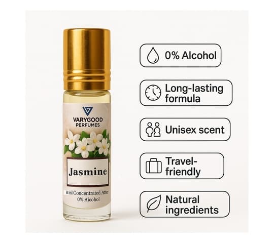 Varygood Jasmine Attar Roll On – 8ml attar, VaryGood Perfumes, Alcohol-Free Concentrated Perfume for Men & Women | Long… — thumbnail 5 of 5