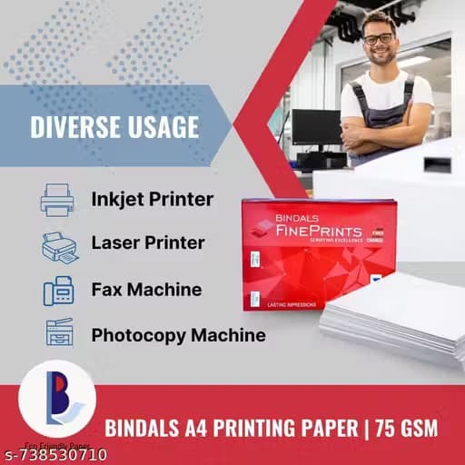 Bindals Fine Prints Printing & Writing Paper – A4 Size (210 × 297 mm), 75 GSM, 500 Sheets daily essentials & lifestyle — thumbnail 3 of 3