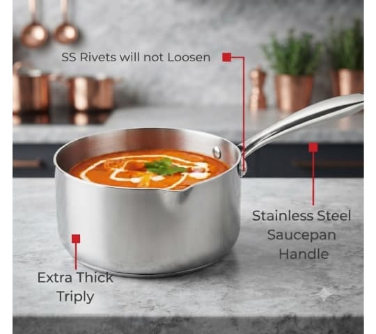 Presto Presto Triply SS Cookware Saucepan 14cm | Induction Stainless Steel Sauce Pan with Lid home & kitchen — thumbnail 2 of 2