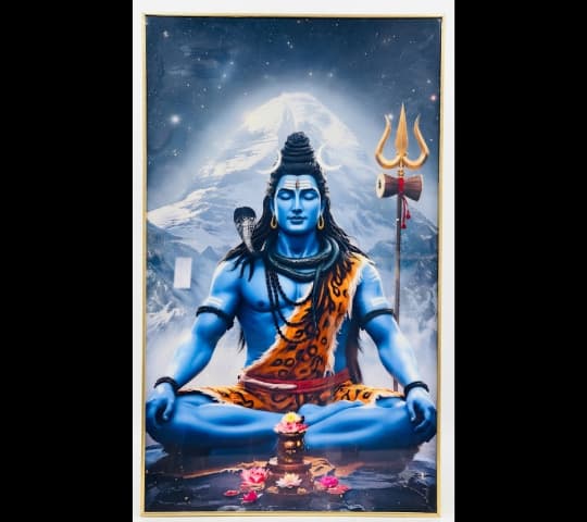Framed Print of Meditating Lord Shiva with Trishul & Damaru