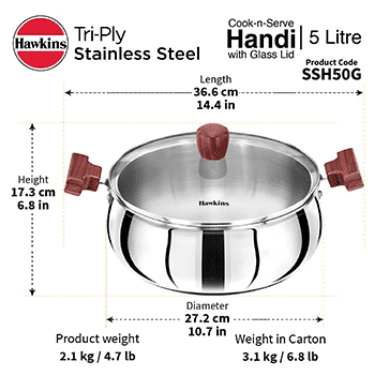 Hawkins Hawkins 5 Litre Stainless Steel Induction Compatible Handi with Lid SSH50G – Premium Durable Cookware for Everyday… — thumbnail 2 of 3