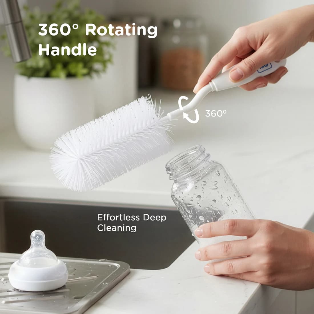 Mee Mee Mee Mee Nylon Bottle Brush with Nipple Cleaner – 360° Rotating Handle, Soft Bristles, BPA-Free daily essentials &… — thumbnail 8 of 9