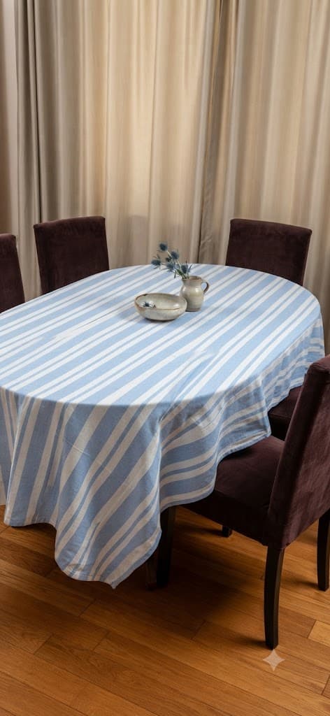 Blue & White Striped Oval Tablecloth – Elegant Washable Dining Table Cover