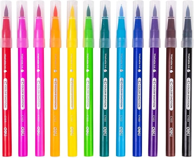 Deli Deli Soft Drawing Emotion Colour Felt Pen 12-Pieces Multicolor | Smooth Coloring Pens for Kids & Students stationary,… — thumbnail 6 of 7