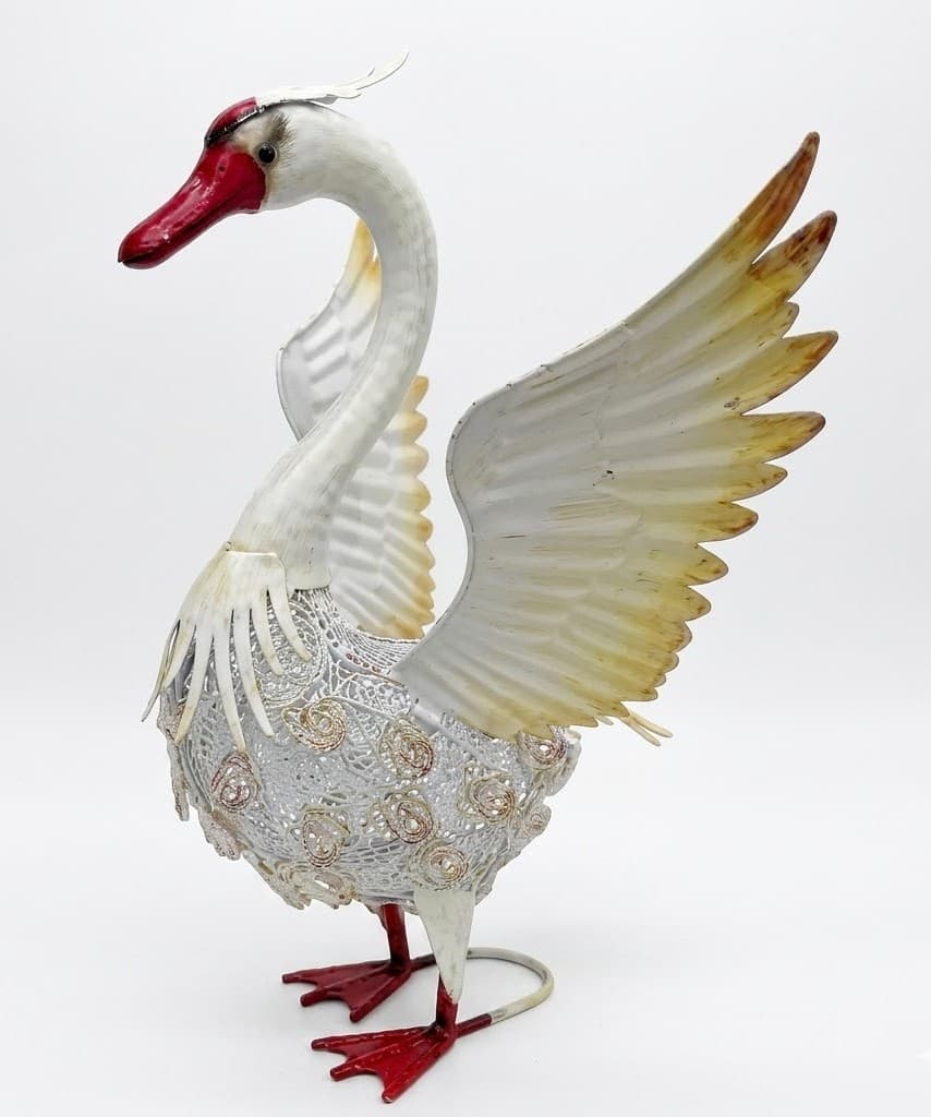 Senwell Golden Wings Metal Swan Sculpture – Gold Decorative Metal Swan with Netting Design for Home & Office Decor #091