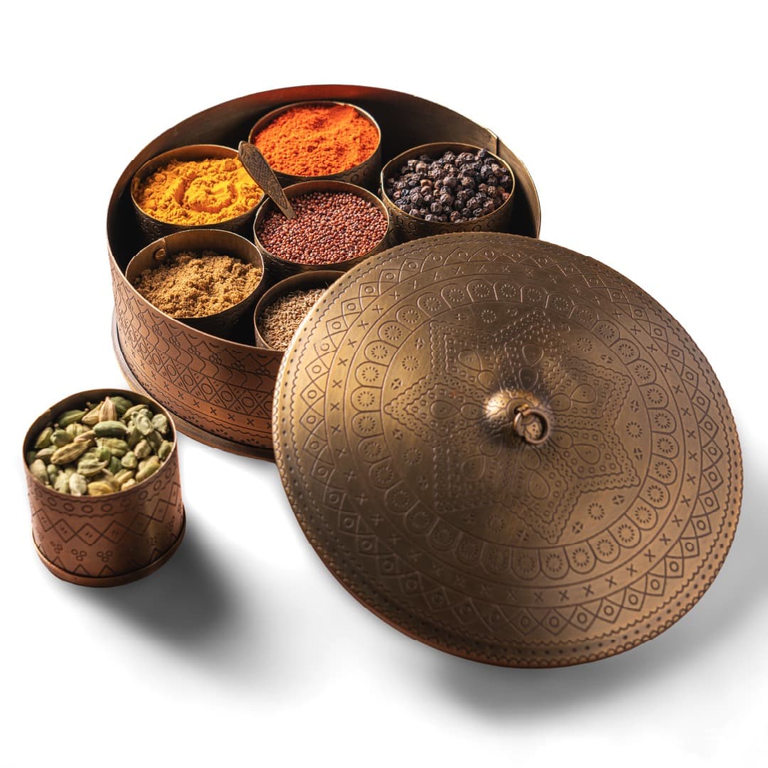 curra Curaa_Brass Spice Box for Kitchen - 7 Containers (120ml Each) Traditional Masala Dabba daily essentials & lifestyle — thumbnail 8 of 10