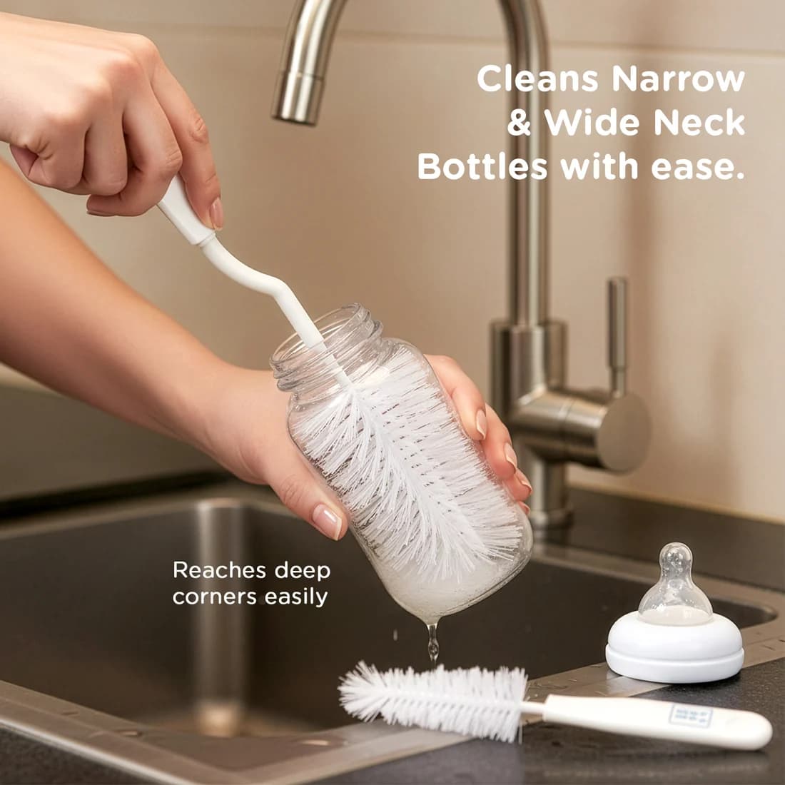 Mee Mee Mee Mee Nylon Bottle Brush with Nipple Cleaner – 360° Rotating Handle, Soft Bristles, BPA-Free daily essentials &… — thumbnail 6 of 9