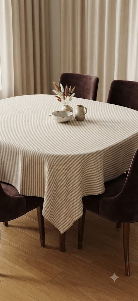 Beige and White Striped Oval Tablecloth – 40 × 60 cm Farmhouse Table Cover