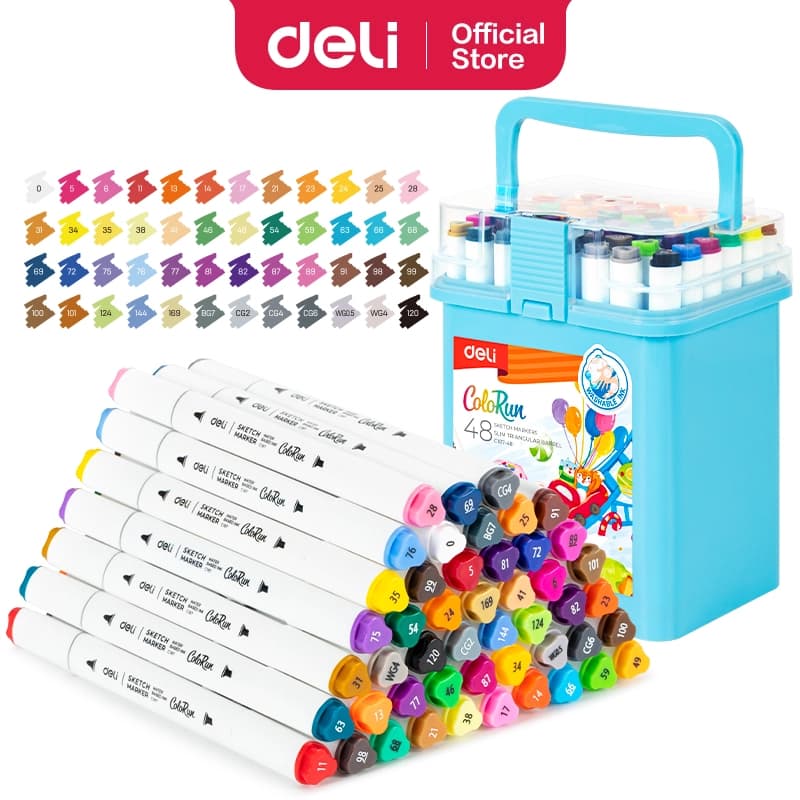 Deli EC187-48 Dual Tip Sketch Marker Set – 48 Colors | Professional Art Markers