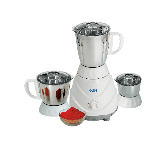GLEN Mixer Grinder 750W 100% Copper Motor with 3 Stainless Steel Liquidiser, Grinder & Chutney Jars – White 4022