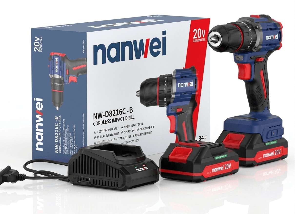 NANWEI NW-D8216C-B Electric Drill – 20V Brushless Cordless Impact Drill Driver