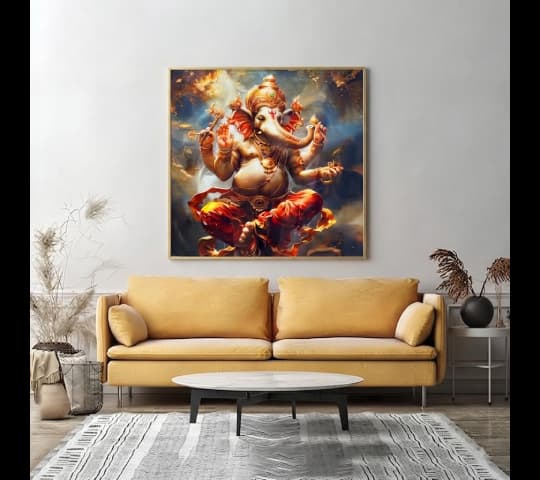 Framed Lord Ganesha Devotional Wall Art Print – Traditional Hindu Religious Home Decor