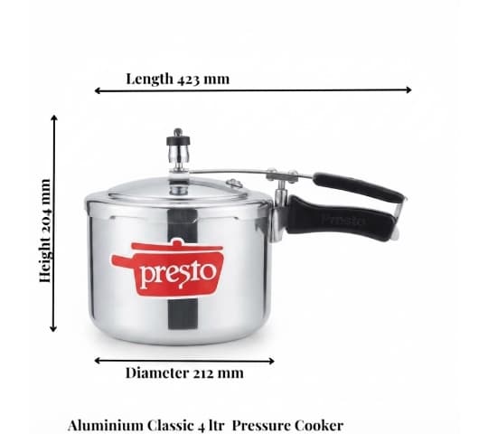 Presto Presto Pressure Cooker Aluminium Classic Inner Lid 4 Litre | Heavy Duty Cooker home & kitchen — thumbnail 2 of 2