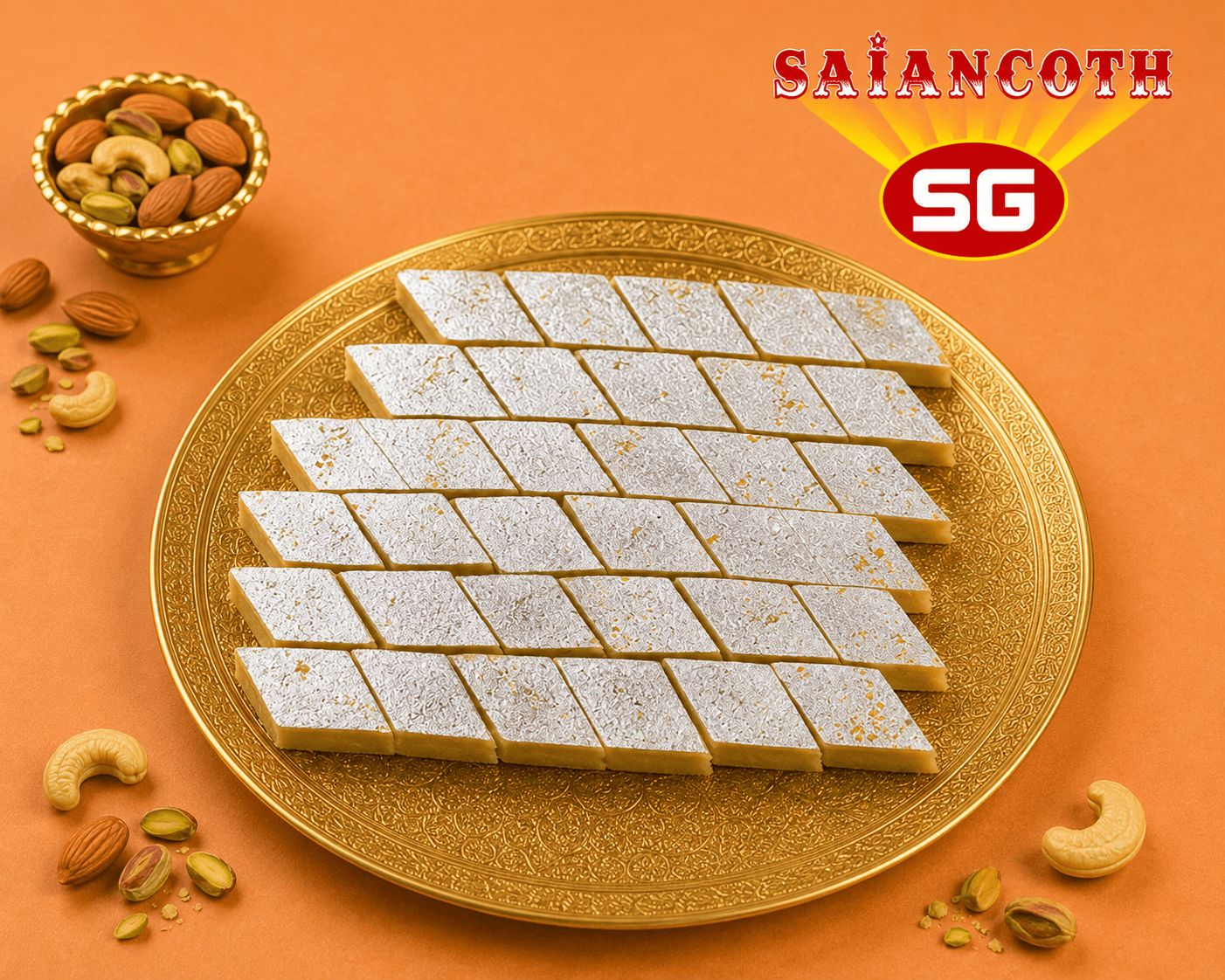 Kaju Katli / Kaju Barfi – Silver Leaf Diamond-Shaped Indian Sweet