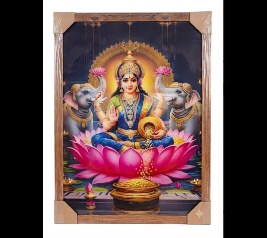 Goddess Lakshmi Framed Wall Art with Elephants & Lotus