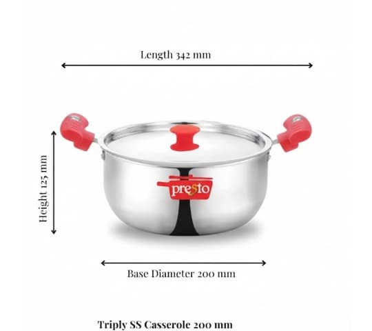 Presto Presto Triply Stainless Steel Casserole 20cm with Lid | Induction Base Cookware home & kitchen — thumbnail 2 of 2